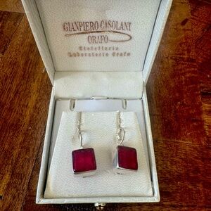Sterling Silver Red Stone drop earrings- BRAND NEW Gianpiero casolani Italian
